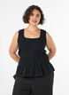 &Auml;rmelloses Top aus Baumwolle und Leinen mit Smock, Schwarz, Model image number 0