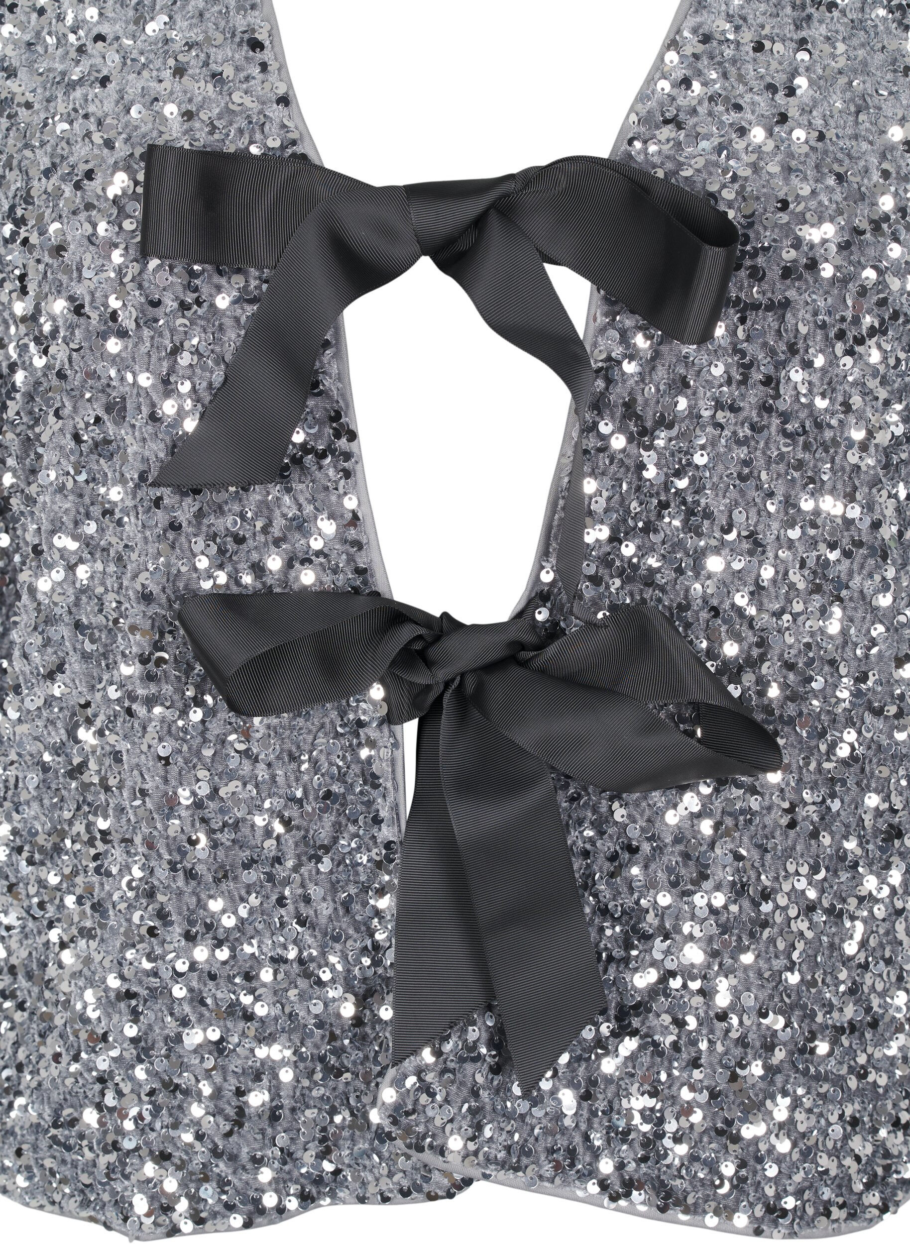 Zizzi Paillettenbluse mit Bindedetails, Silver, Packshot image number 2