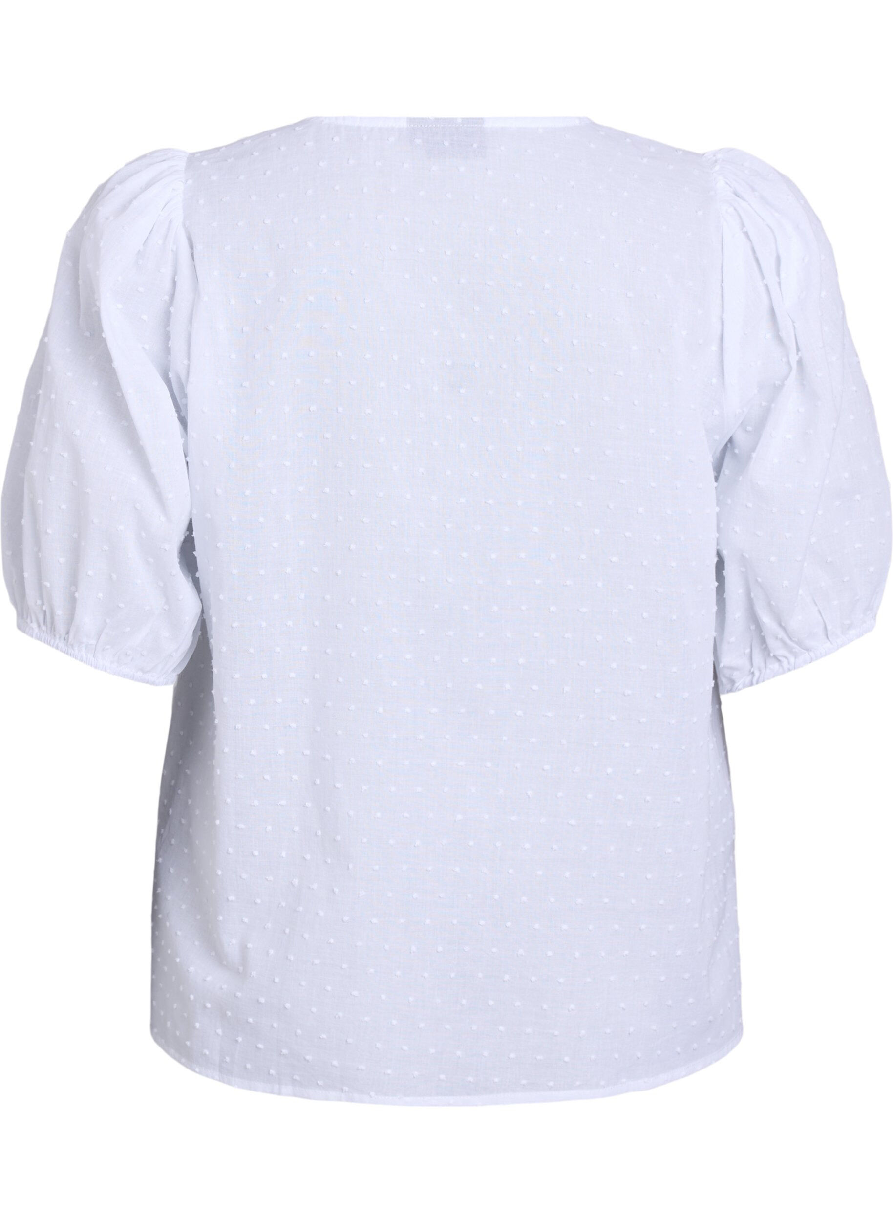 Zizzi Bluse mit Bindeband und gepunkteter Textur, Wei&szlig;, Packshot image number 1