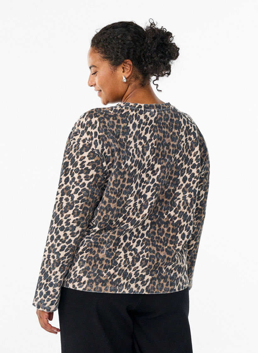 Sweatshirt mit Leopardenmuster in verwaschener Optik, Braun, Model image number 2