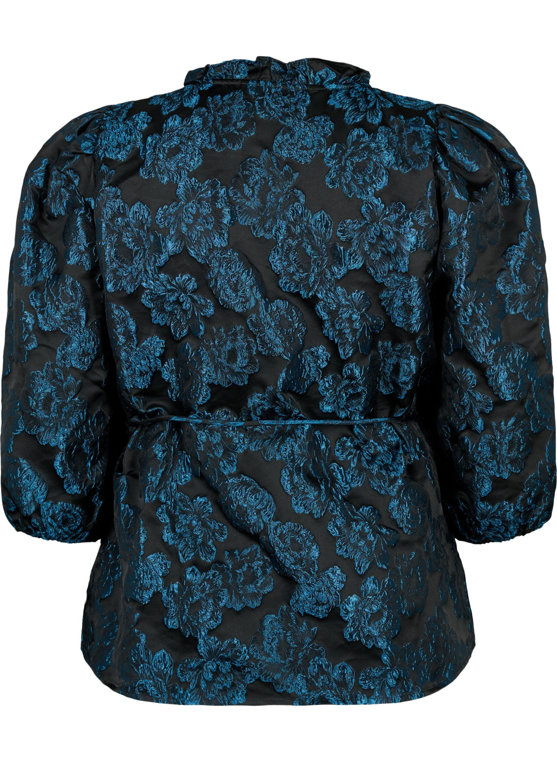 Zizzi Jacquard-Wickelbluse mit 3/4-&Auml;rmeln, Black Blue, Packshot image number 1