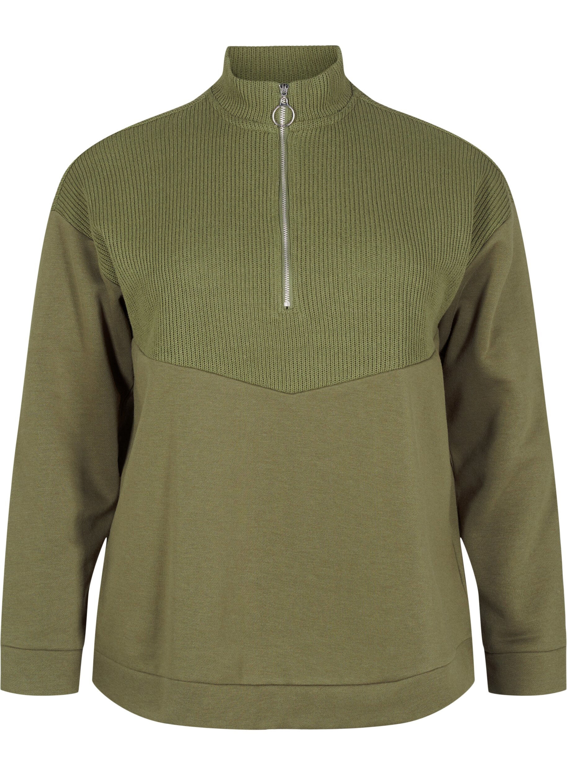 Zizzi Sweatshirt aus Strickmaterial, mit Rei&szlig;verschluss, Winter Moss, Packshot image number 0