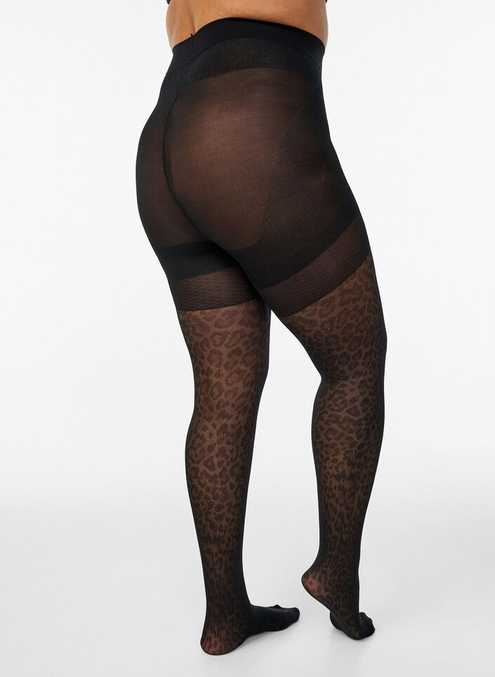 50 Denier Strumpfhose mit Leopardenmuster und Push-up, Schwarz, Packshot image number 1