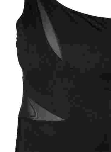 One-Shoulder-Badeanzug mit Mesh, Black, Packshot image number 2