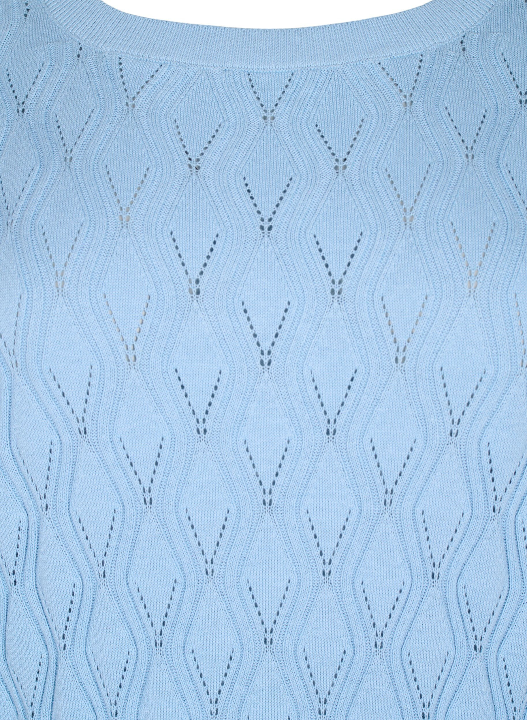 Zizzi Pullover mit Lochmuster und U-Boot-Ausschnitt	, Blue Bell, Packshot image number 2