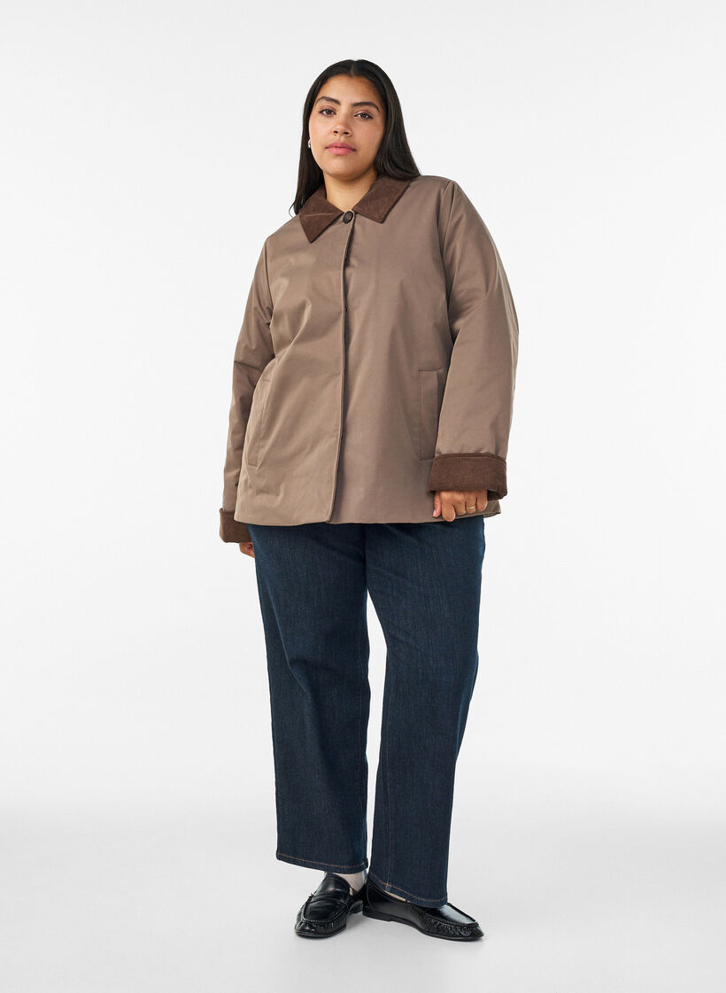 Leicht wattierte Jacke mit Cordkragen, Braun, Model image number 1