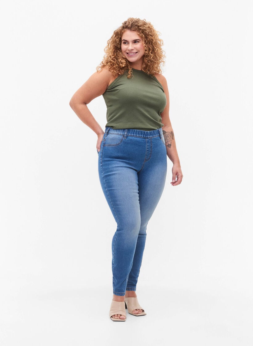 Jeggings mit Rückentaschen, Blue denim, Model image number 0
