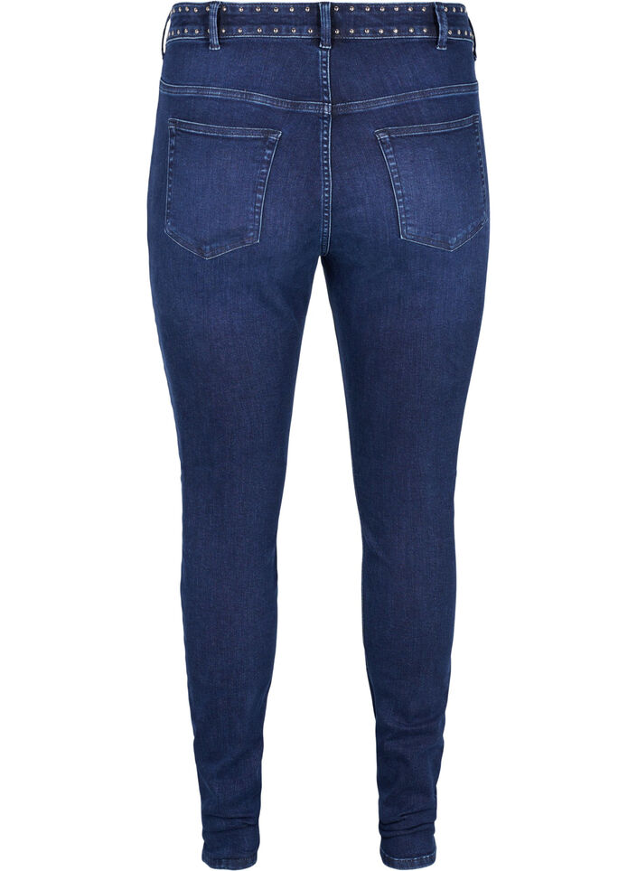 Super Slim Amy Jeans mit Nieten, Dark blue, Packshot image number 1