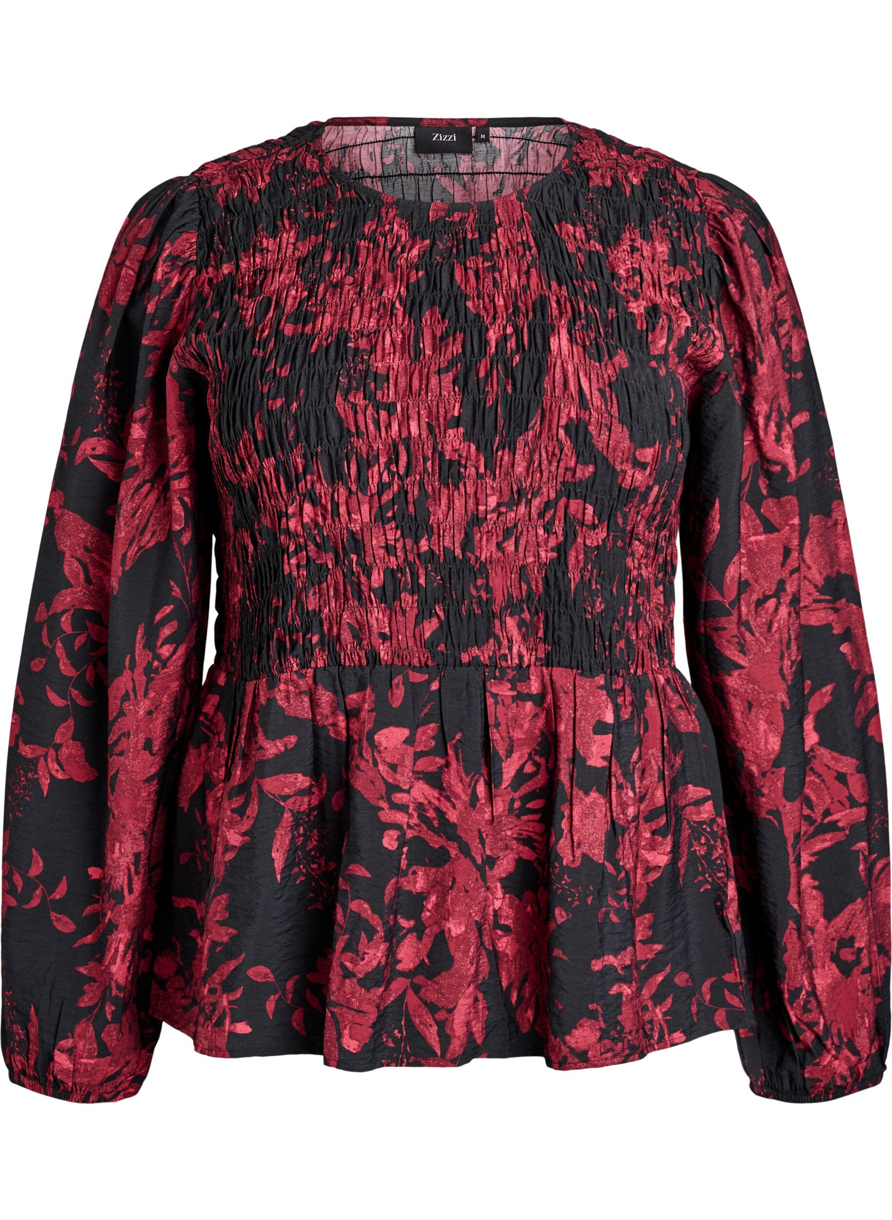 Bluse mit Smock und langen &Auml;rmeln