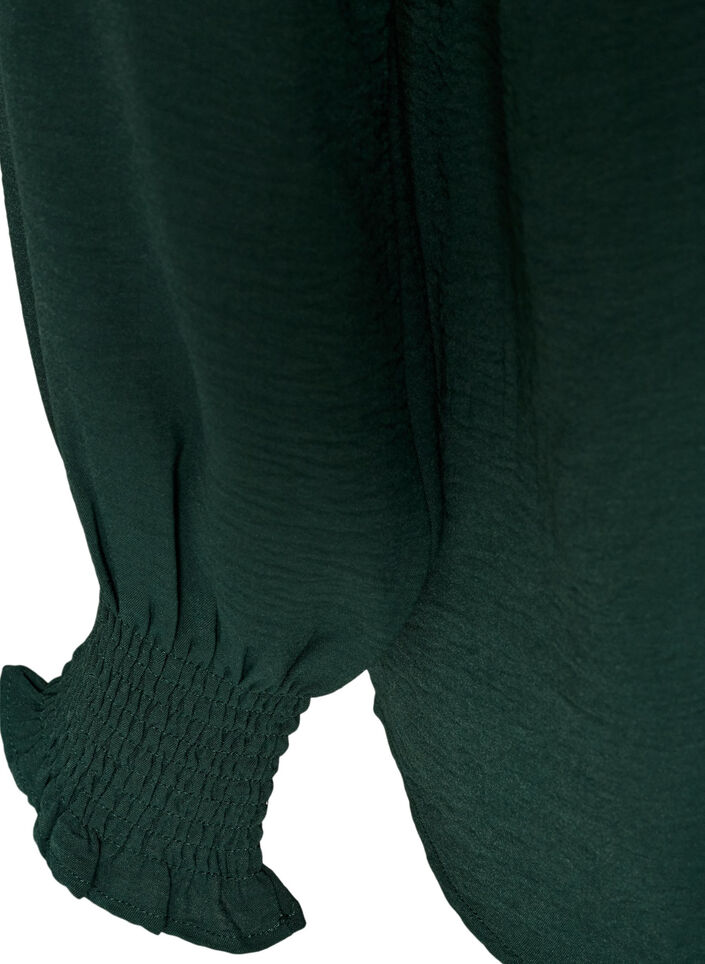 Bluse mit Smockb&uuml;ndchen und V-Ausschnitt, Gr&uuml;n, Packshot image number 3