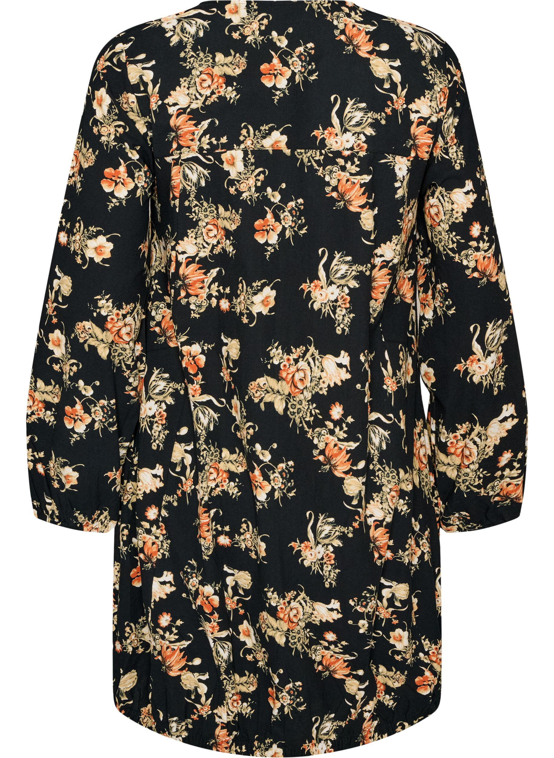 ZizziKurzes Baumwollkleid mit Gummisaum und langen &Auml;rmeln, Schwarz, Packshot image number 1