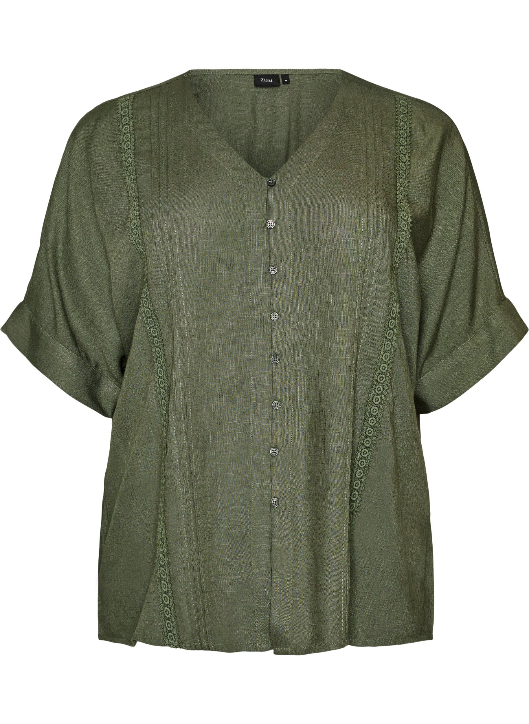 ZizziViskosebluse mit Crochet-Besatz und Kn&ouml;pfen, Gr&uuml;n, Packshot image number 0