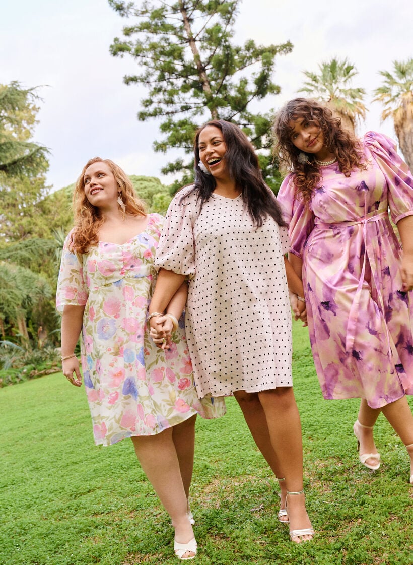 Partykleid mit kurzen &Auml;rmeln und Bindeg&uuml;rtel, Lila, Image image number 0