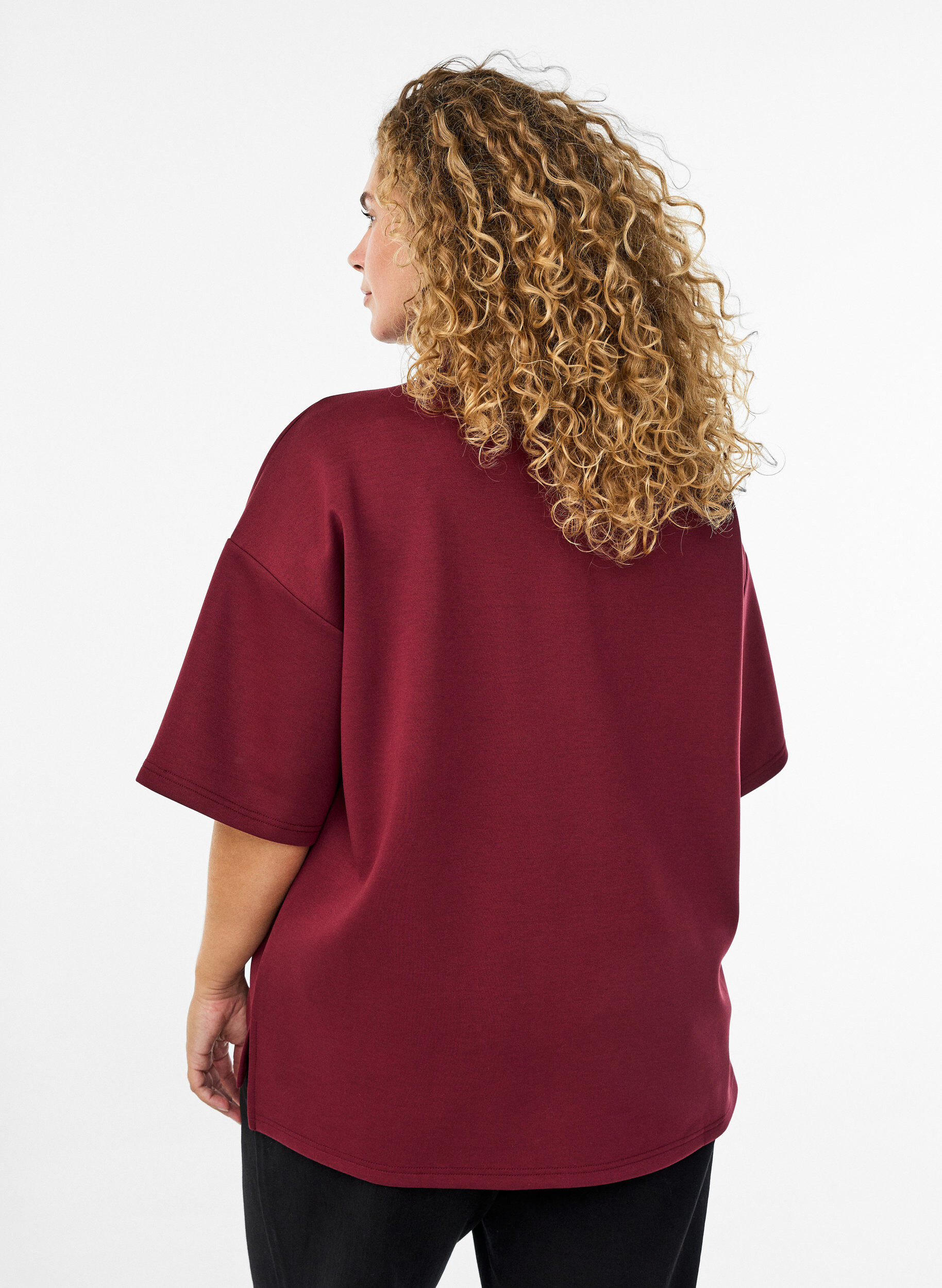 Zizzi Kurz&auml;rmeliges Sweatshirt mit hohem Kragen, Dunkles Bordeaux, Model image number 2