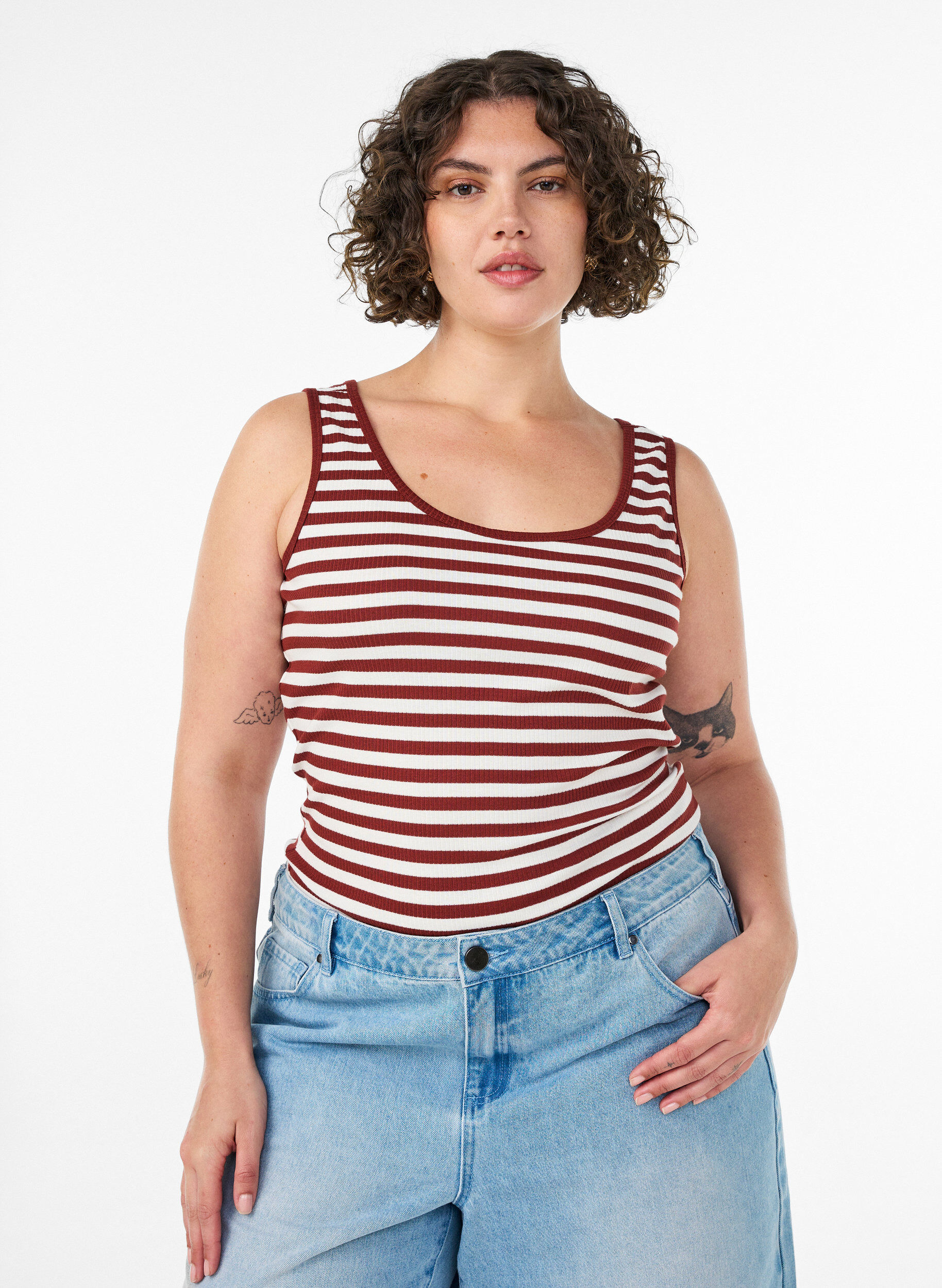 ZizziGestreiftes Tanktop mit Rippenstruktur, Rot, Model image number 0