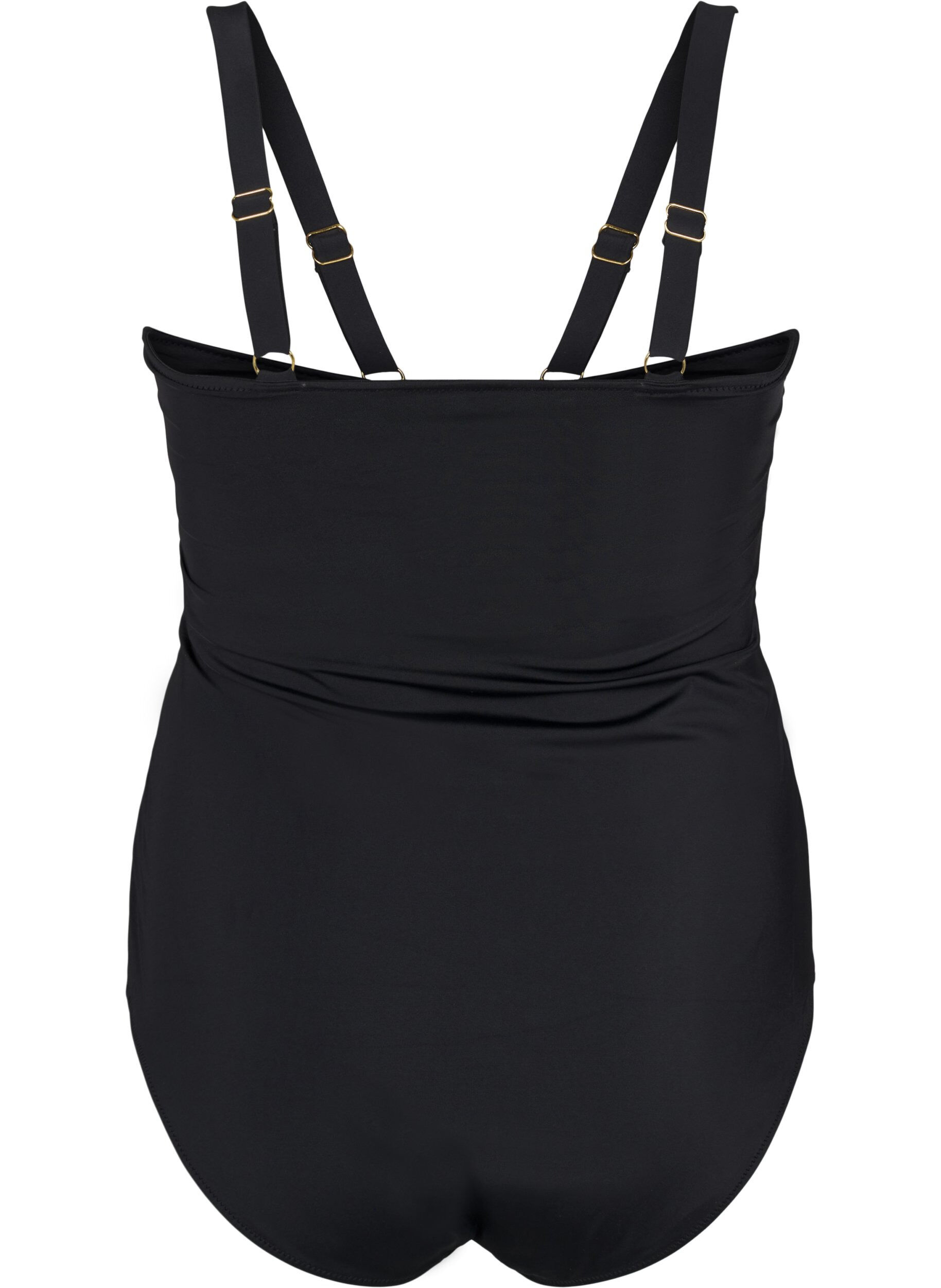 Zizzi Badeanzug mit V-Ausschnitt und Raffung, Schwarz, Packshot image number 1