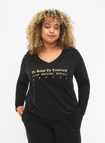 Nachthemd aus Baumwolle mit Text-Aufdruck, Black W. Be, Model image number 0