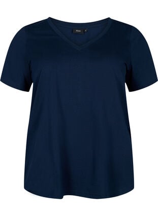 Kurzärmeliges T-Shirt mit V-Ausschnitt, Navy Blazer, Packshot image number 0