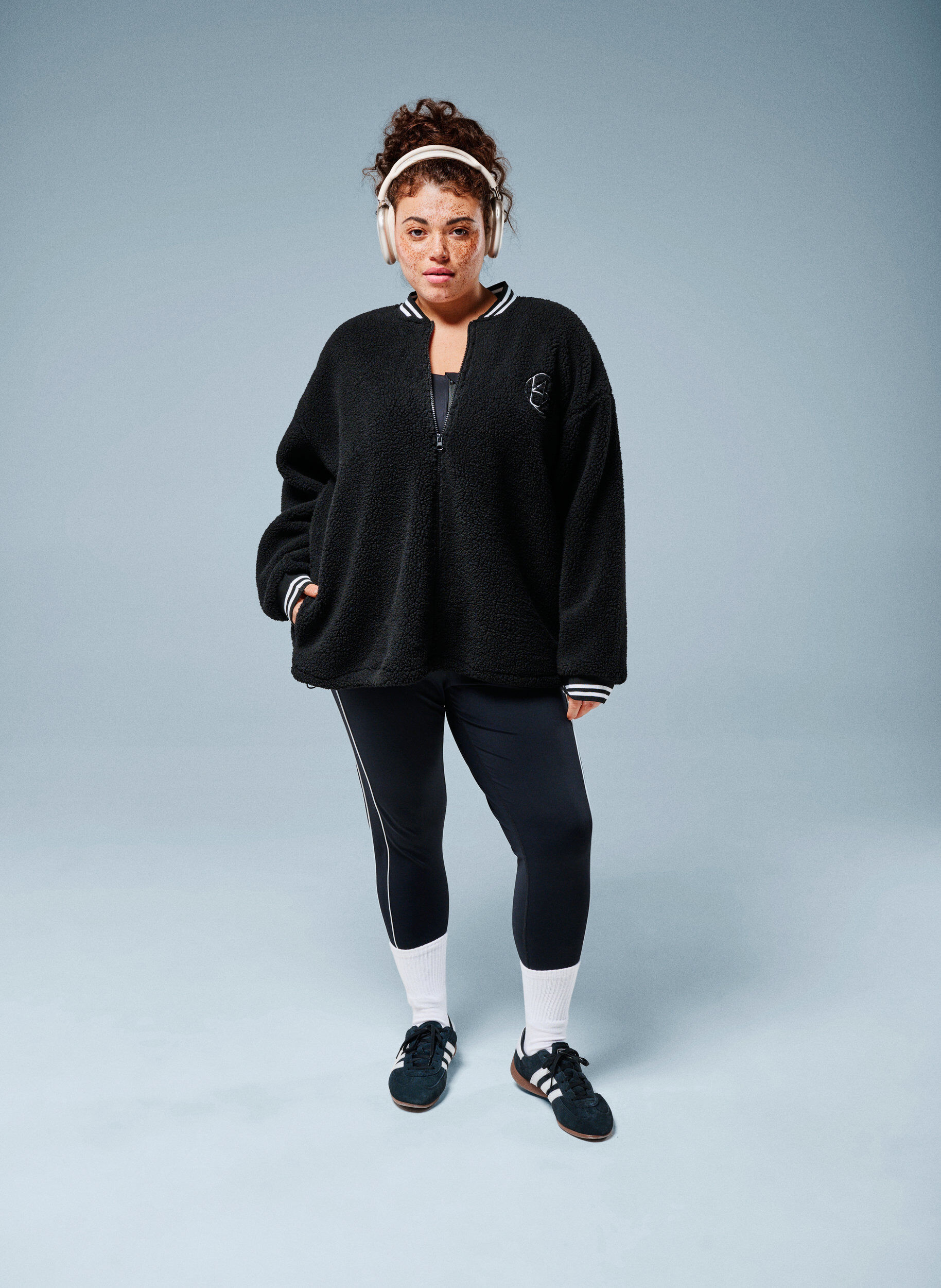 Jacke aus Teddyfleece mit Streifendetails