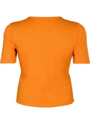 Eng anliegende Bluse mit V-Ausschnitt und Mesh-Detail, Vibrant Orange, Packshot image number 1