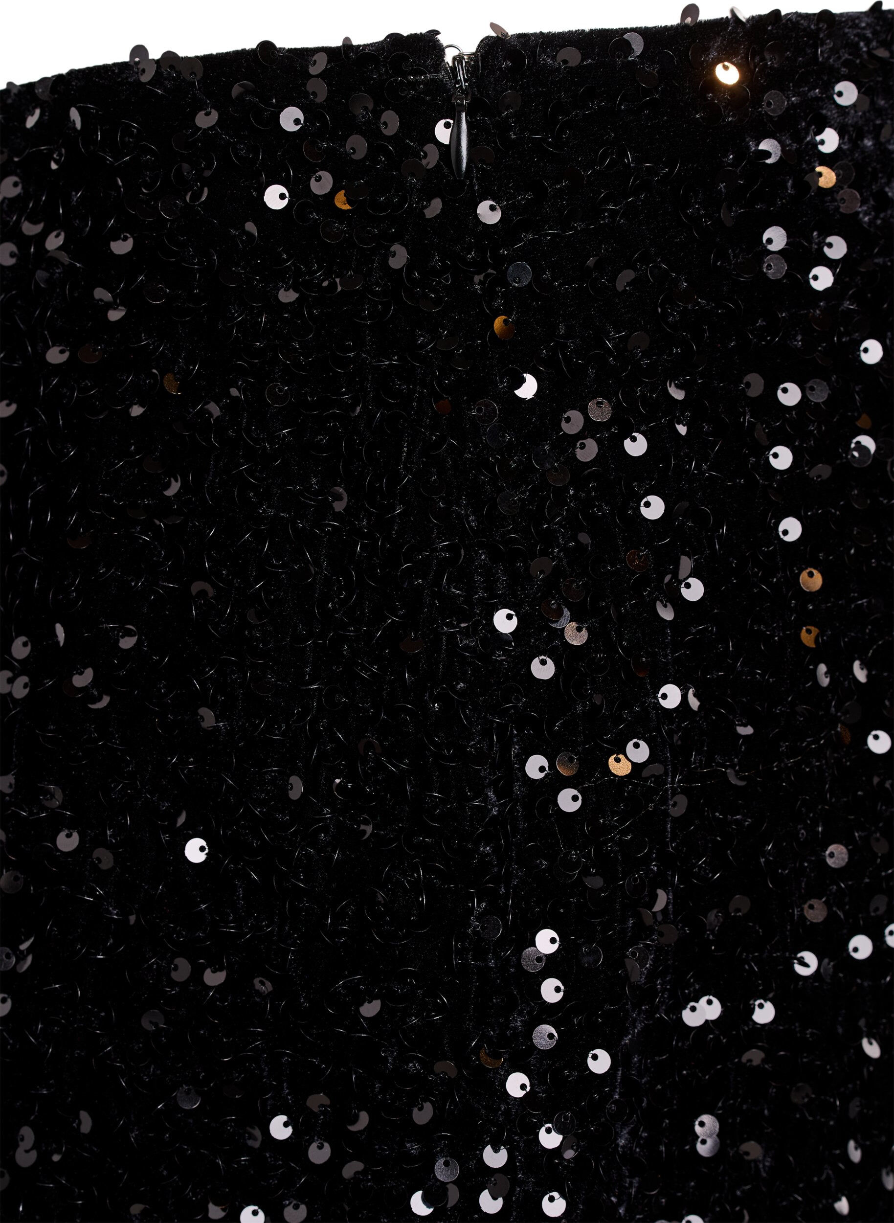 Zizzi Kurzer Paillettenrock mit elastischem Bund, Schwarz, Packshot image number 3