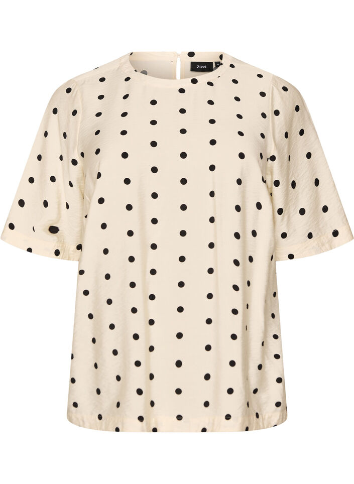 Bluse aus Viskose mit Punkten und 1/2-&Auml;rmeln, Vanille, Packshot image number 0