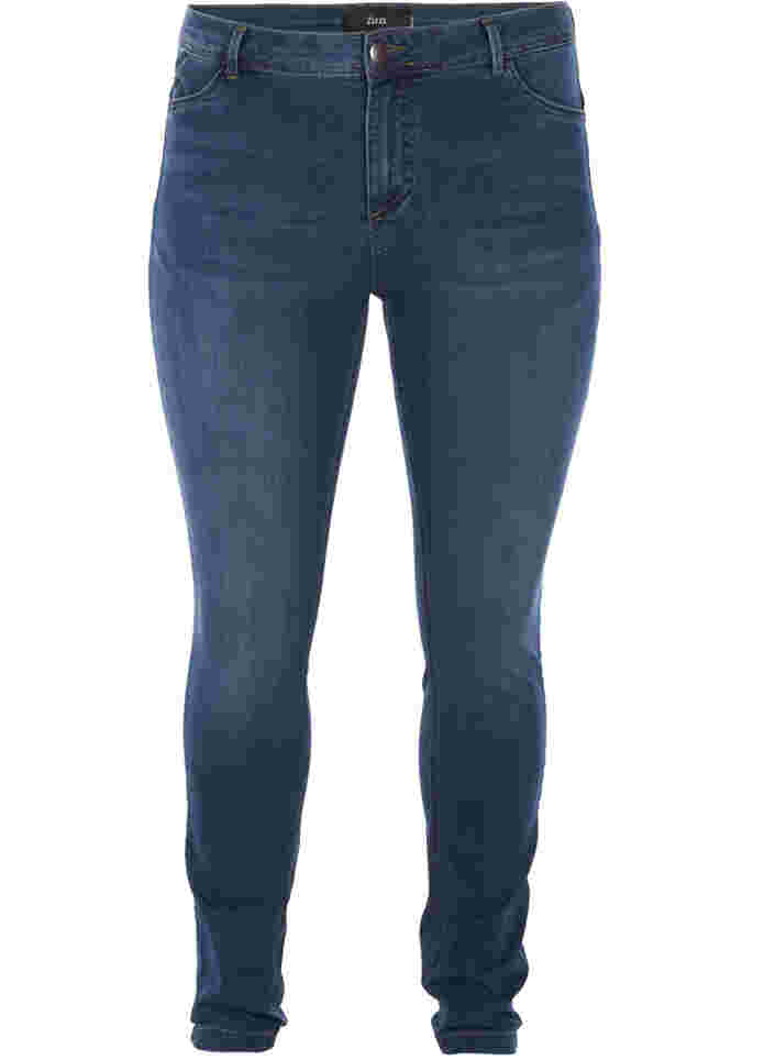 Extra Slim Nille Jeans mit hoher Taille, Blue d. washed, Packshot image number 0