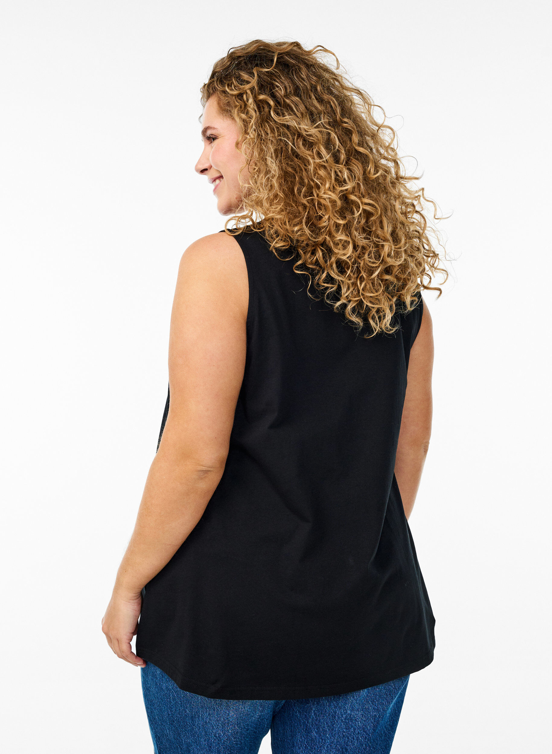 Zizzi Top aus Baumwolle mit A-Linie, Schwarz, Model image number 2