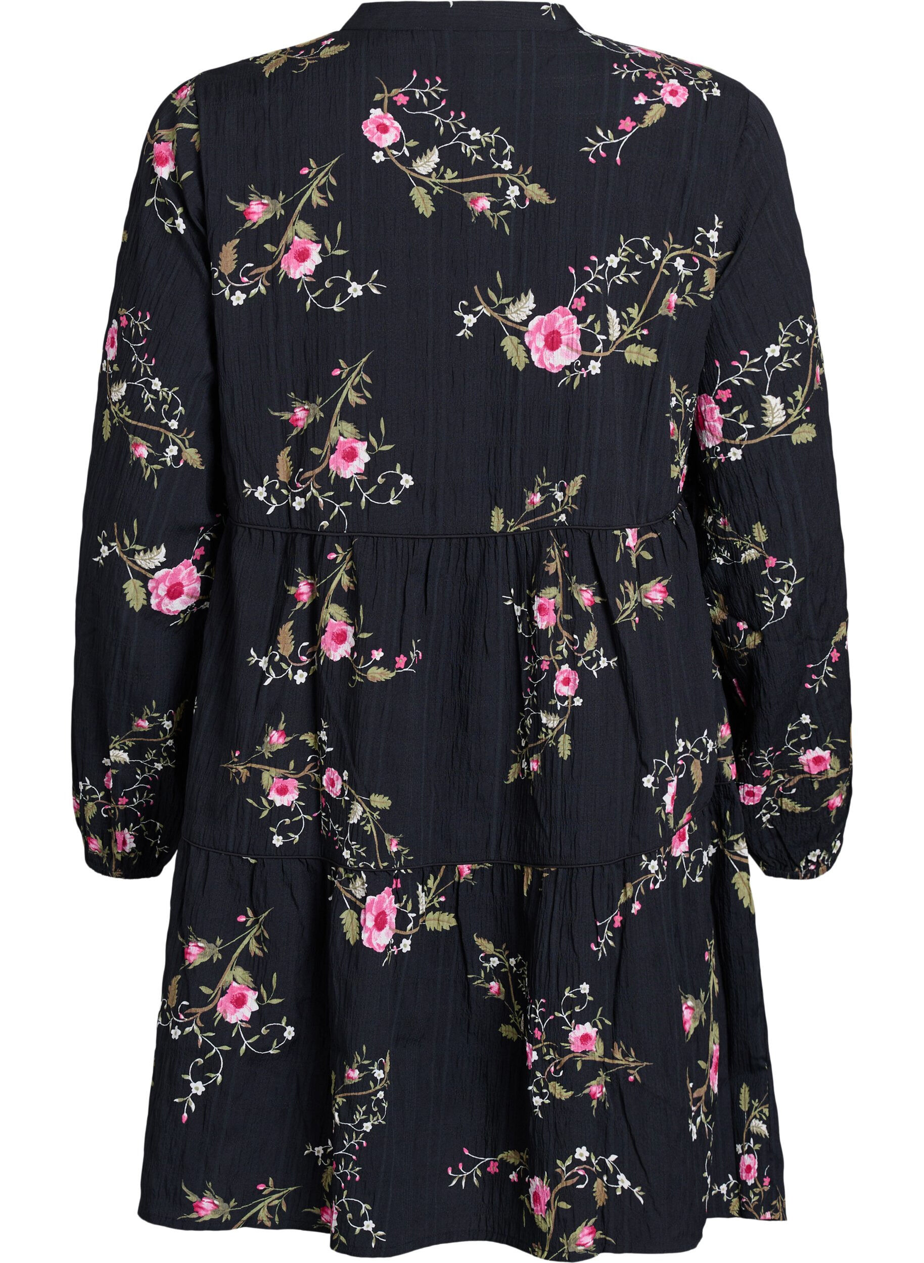 Zizzi Gebl&uuml;mtes Kleid mit Bindeverschluss, Schwarz, Packshot image number 1