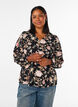 Gebl&uuml;mte Bluse aus Leinen und Viskose mit langen &Auml;rmeln, Schwarz, Model image number 0