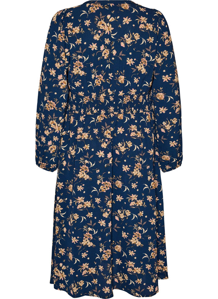 Midikleid mit Smock und Zierkn&ouml;pfen, Blau, Packshot image number 1