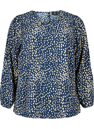 Bluse mit Puffärmeln, Navy B./Beige Dot, Packshot image number 0