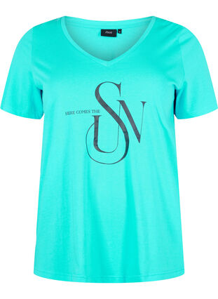 T-Shirt aus Baumwolle mit Druck, Turquoise SUN, Packshot image number 0