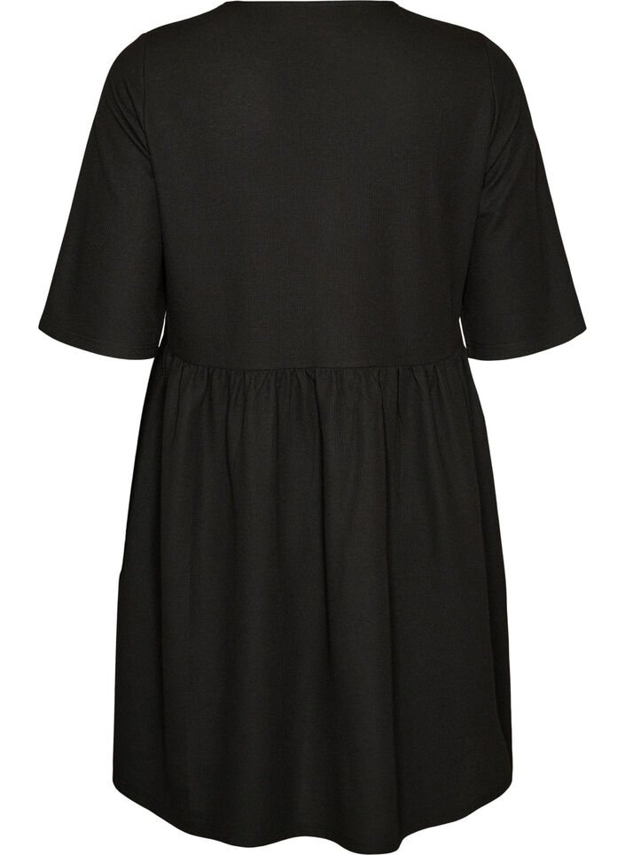 Kleid mit gerippter Textur und Empire-Linie, Schwarz, Packshot image number 1