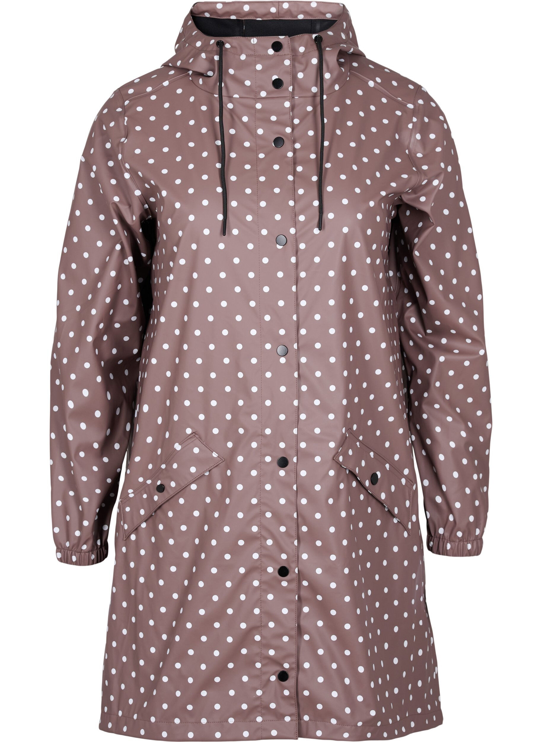 Zizzi Regenjacke mit Punktmuster und Kapuze, Iron W/White dot, Packshot image number 0
