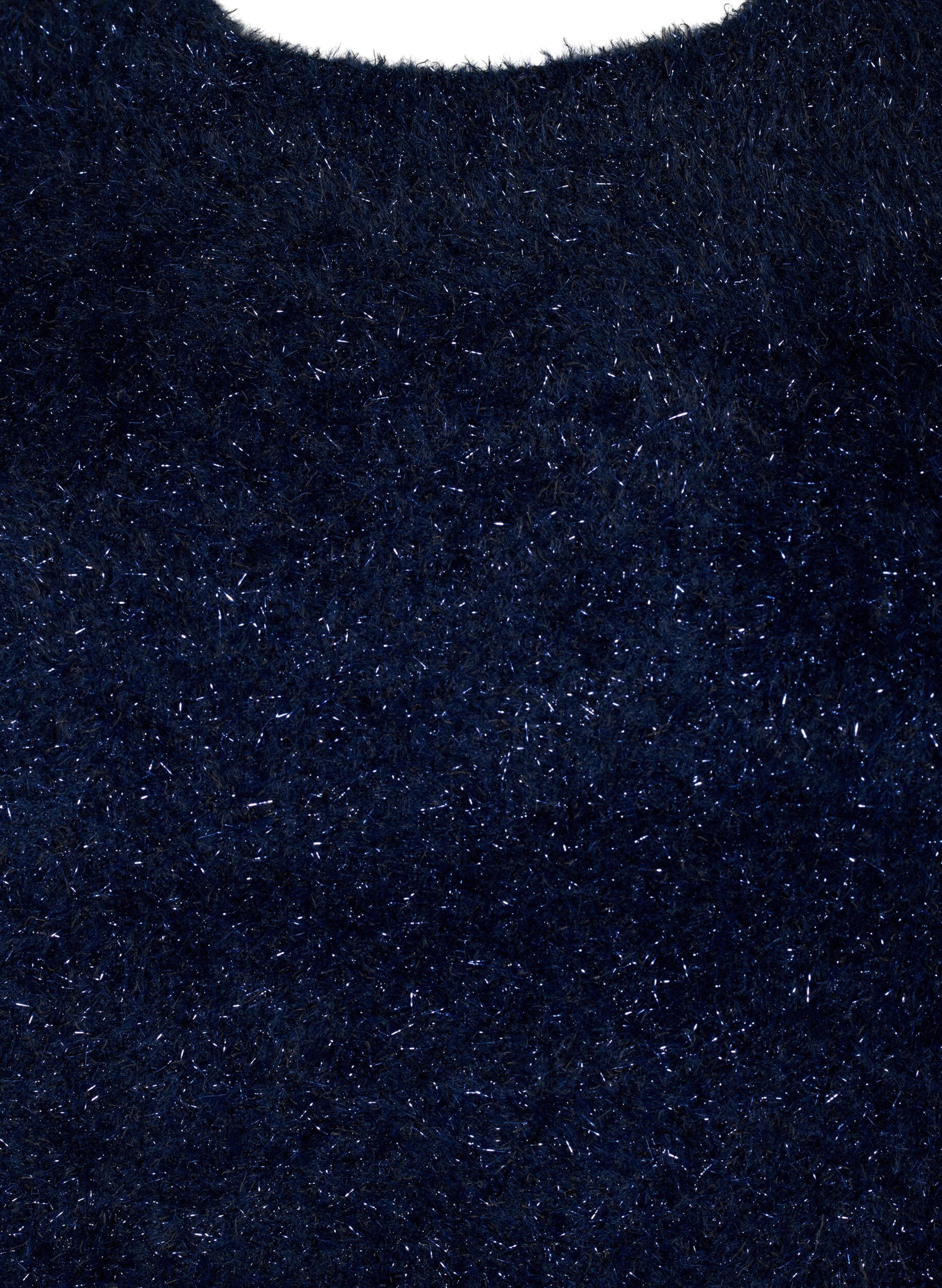 Zizzi  Strickbluse mit Glitzerfaden, Blau, Packshot image number 2