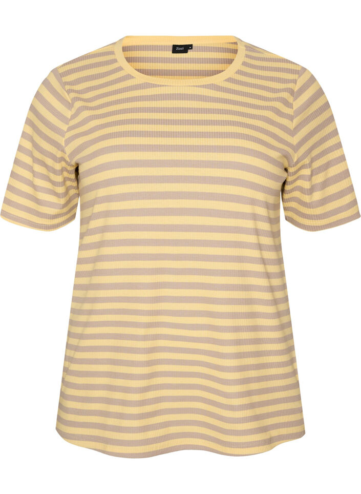 Gestreiftes T-Shirt mit gerippter Struktur, Gelb, Packshot image number 0