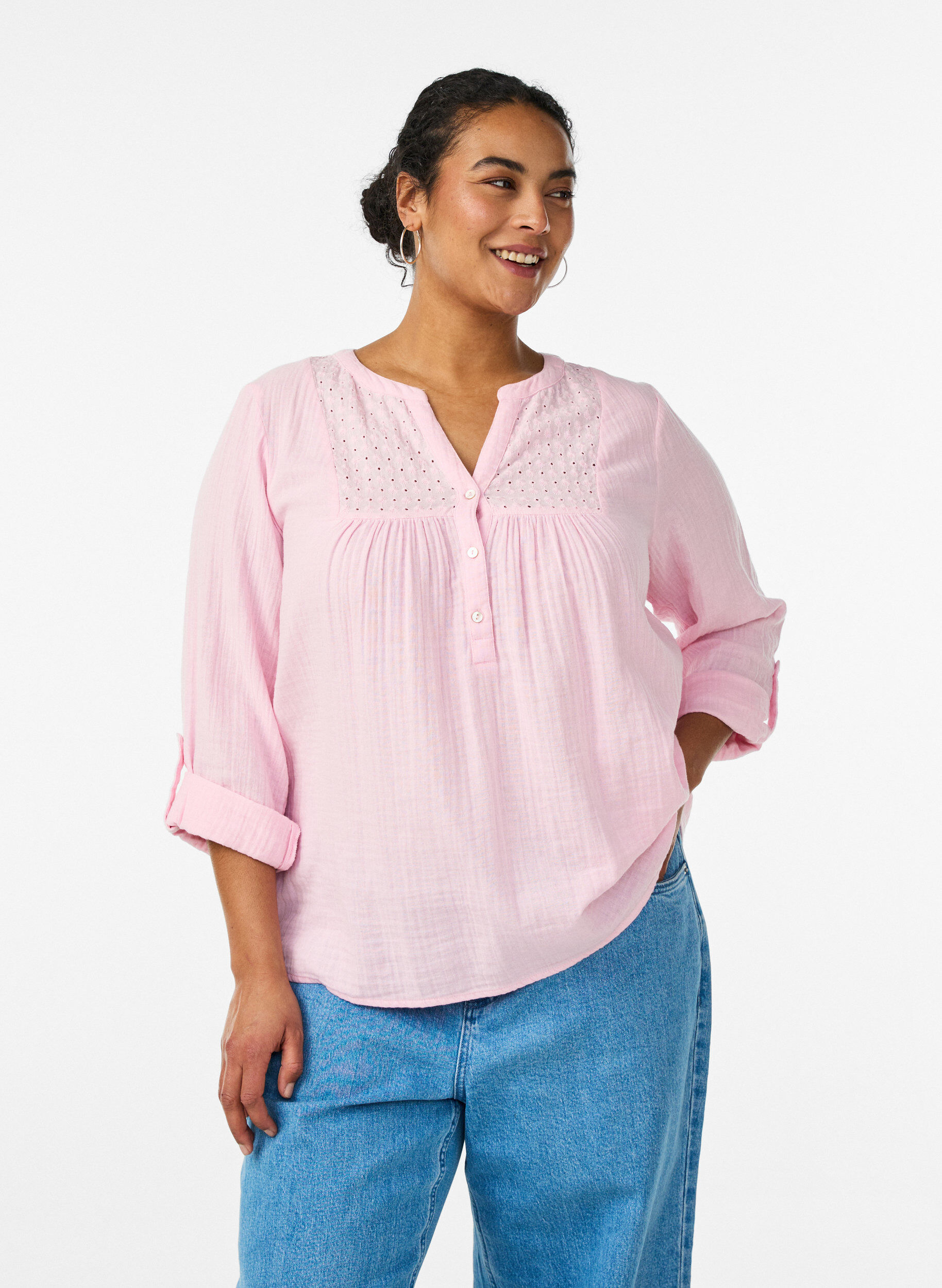 ZizziBluse aus Baumwollmusselin mit Lochstickerei, Rot, Model image number 0