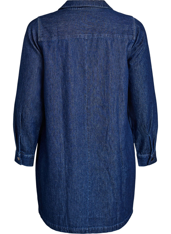Jeanskleid mit V-Ausschnitt und Kragen, Blau, Packshot image number 1