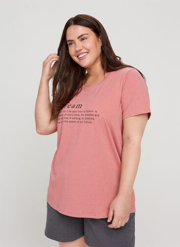 Kurzarm Nachtshirt mit Aufruck, Dusty Rose Mélange, Model image number 0