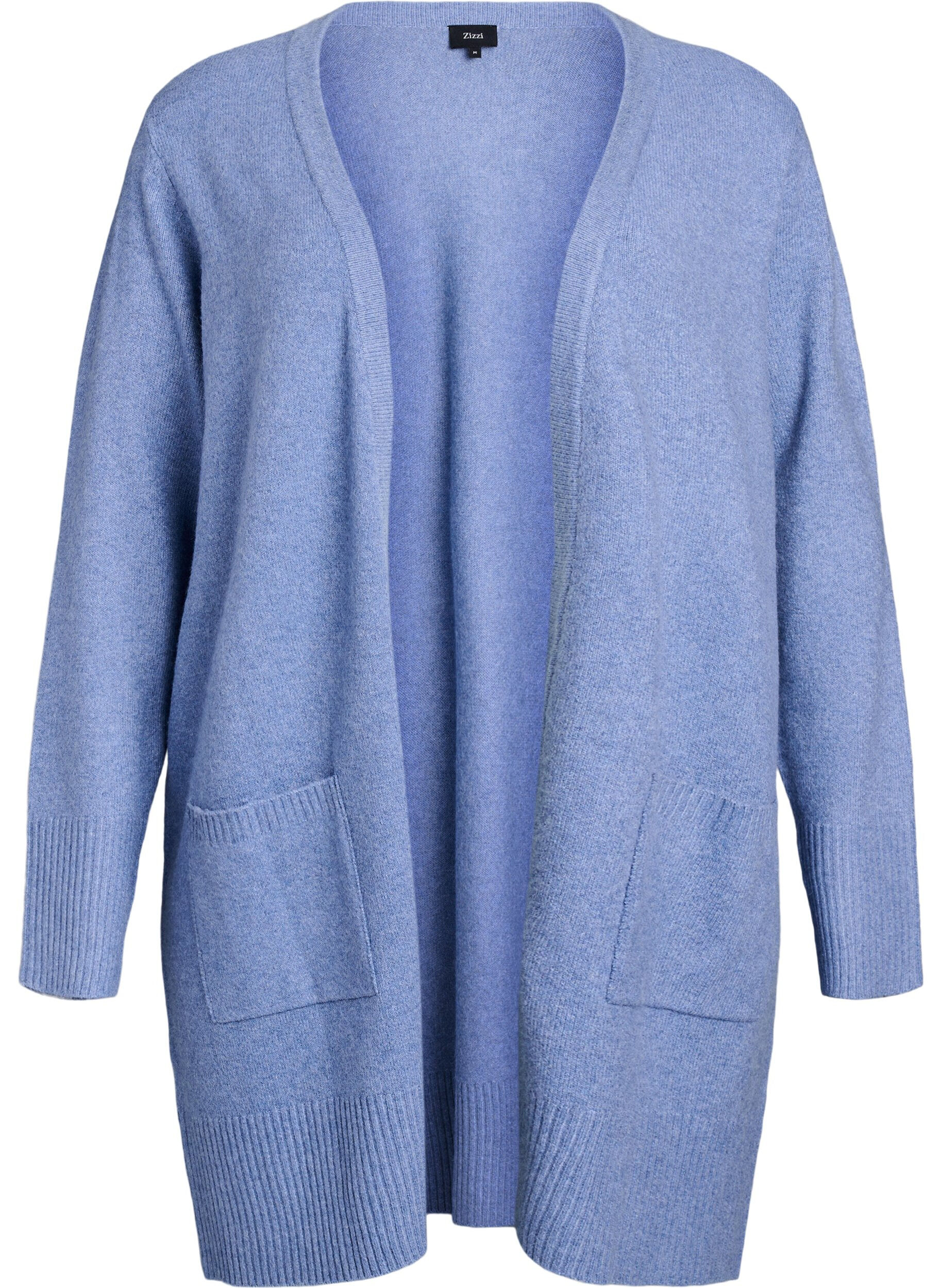 ZizziStrickjacke mit Rippenstrick und Taschen, Blau, Packshot image number 0