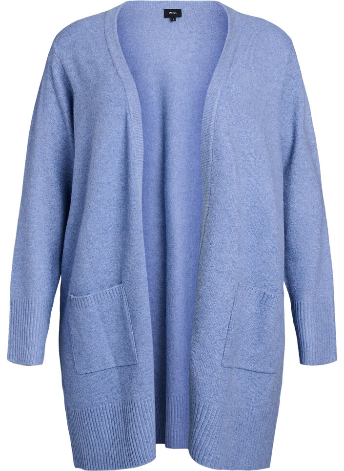 Strickjacke mit Rippenstrick und Taschen, Blau, Packshot image number 0