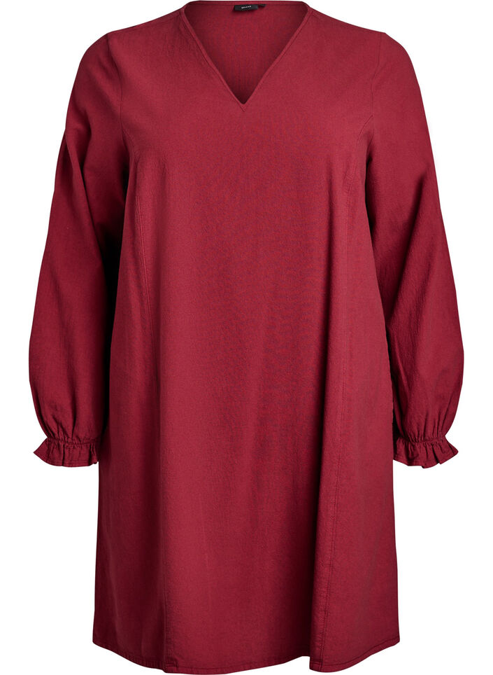 Kurzes Kleid aus Baumwolle mit V-Ausschnitt, Dunkles Bordeaux, Packshot image number 0