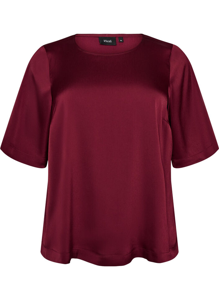 Bluse aus Satin mit ellenbogenlangen &Auml;rmeln, Rot, Packshot image number 0