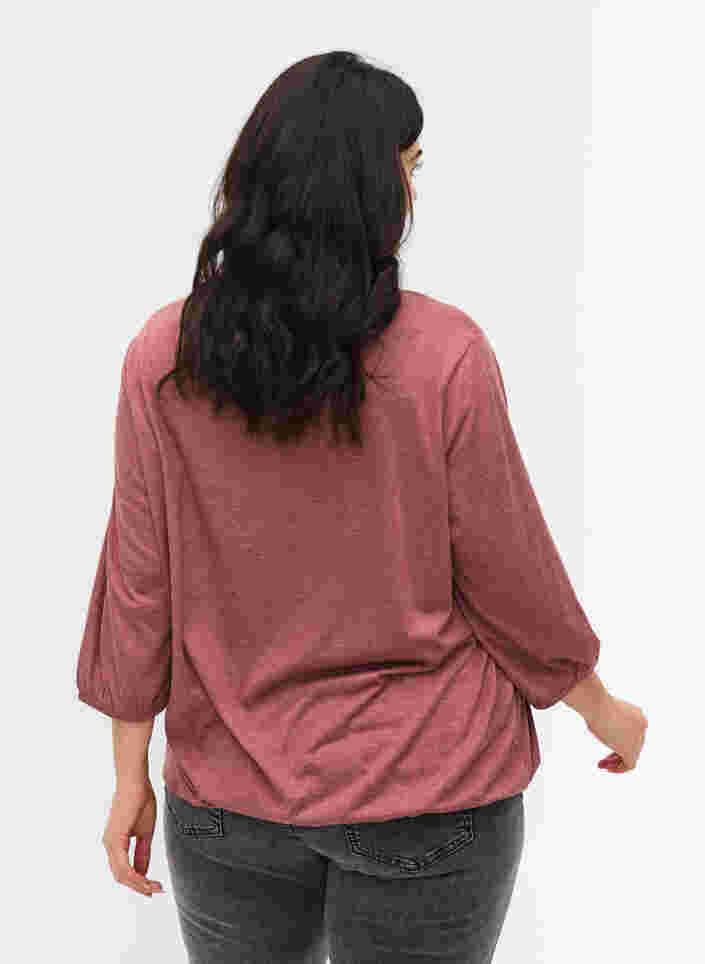 Einfarbige Bluse mit 3/4-Ärmel, Mahogany Mel, Model image number 1