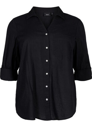 Hemdbluse mit Knopfverschluss aus Baumwoll-Leinen-Gemisch, Black, Packshot image number 0