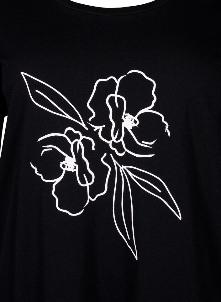 Baumwoll-T-Shirt mit Motiv, Black w. Flower, Packshot image number 2