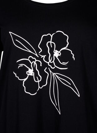 Baumwoll-T-Shirt mit Motiv, Black w. Flower, Packshot image number 2
