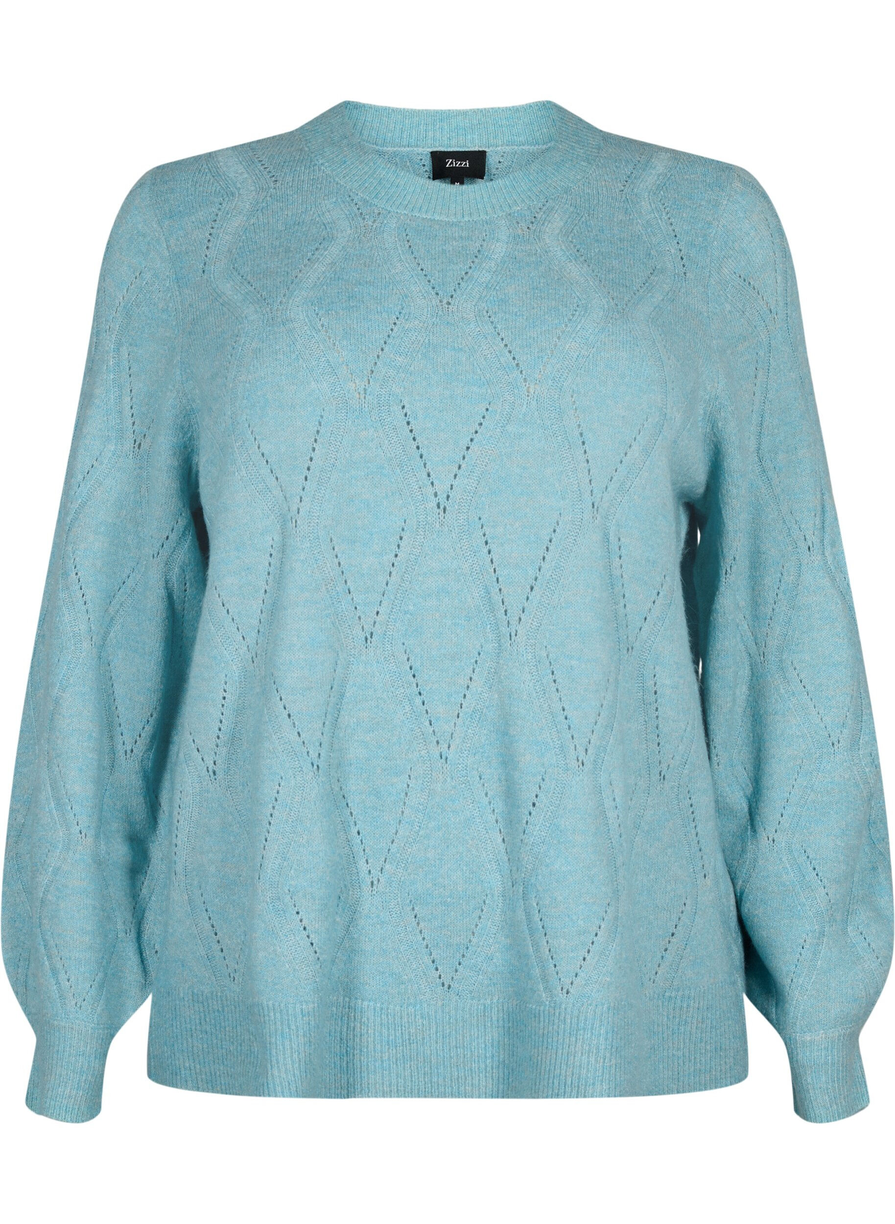 Zizzi Gestrickter Pullover mit Lochmuster, Reef Waters Mel., Packshot image number 0