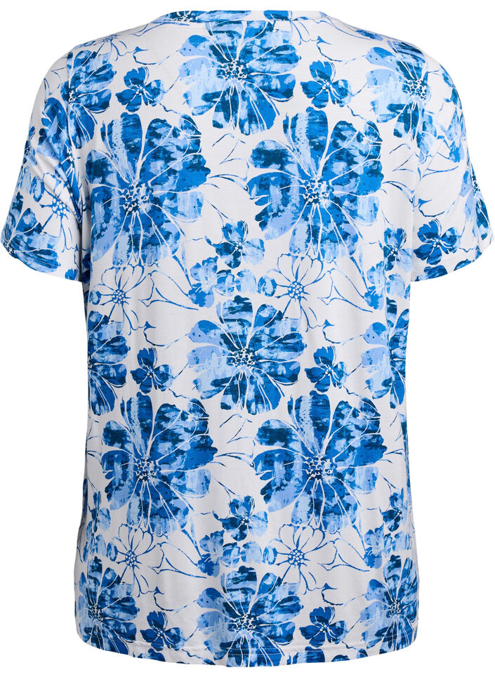 T-Shirt mit floralem Print, Blau, Packshot image number 1